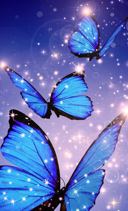 Cosmic glowing blue butterflies digital art